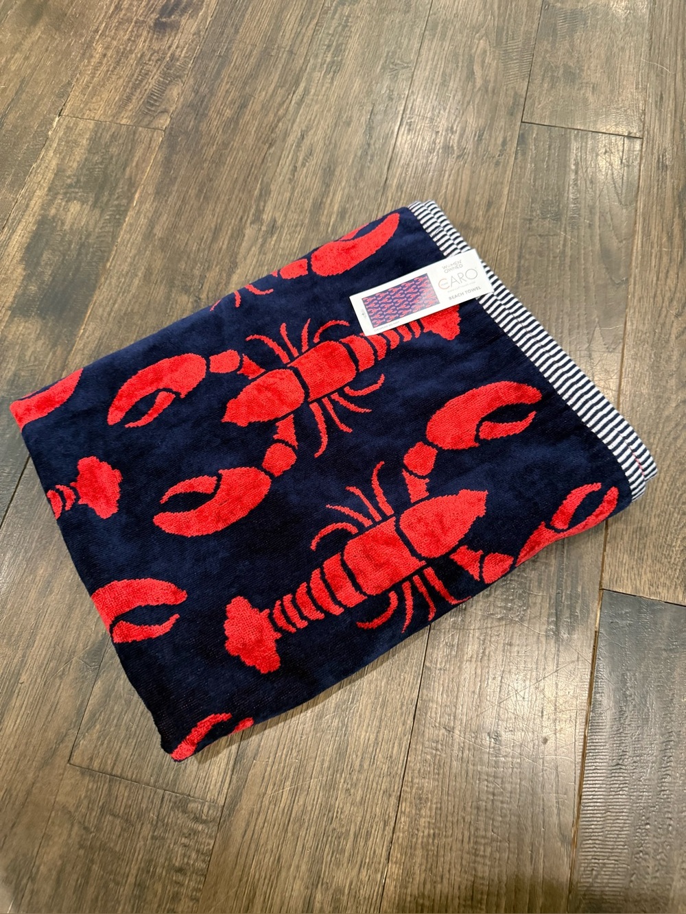 Capri Red Lobster Pattern Navy Beach Towel
